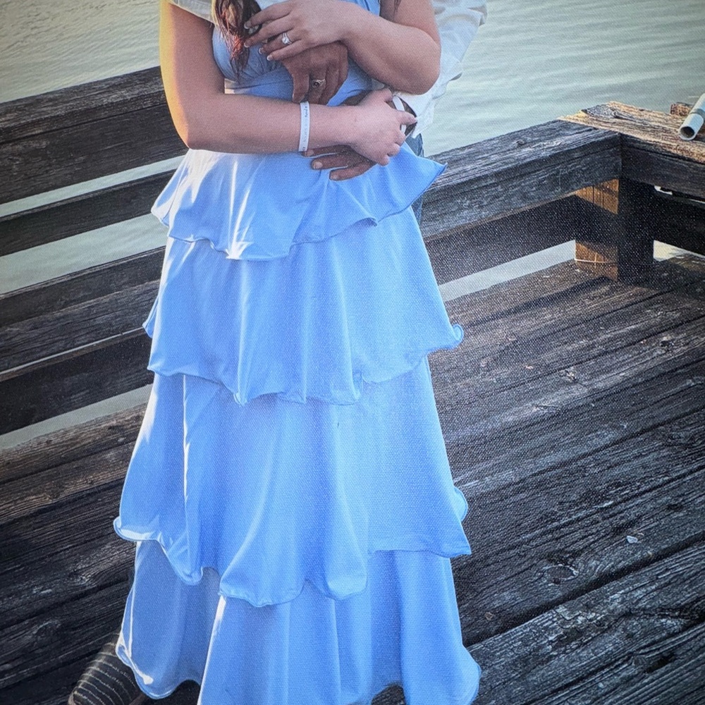 Light Blue Tiered Ruffle Maxi Dress